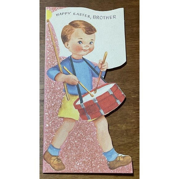 Vtg Rust Craft Easter Greeting Card Brother Mica Glitter Die Cut 1950s - Picture 2 of 10